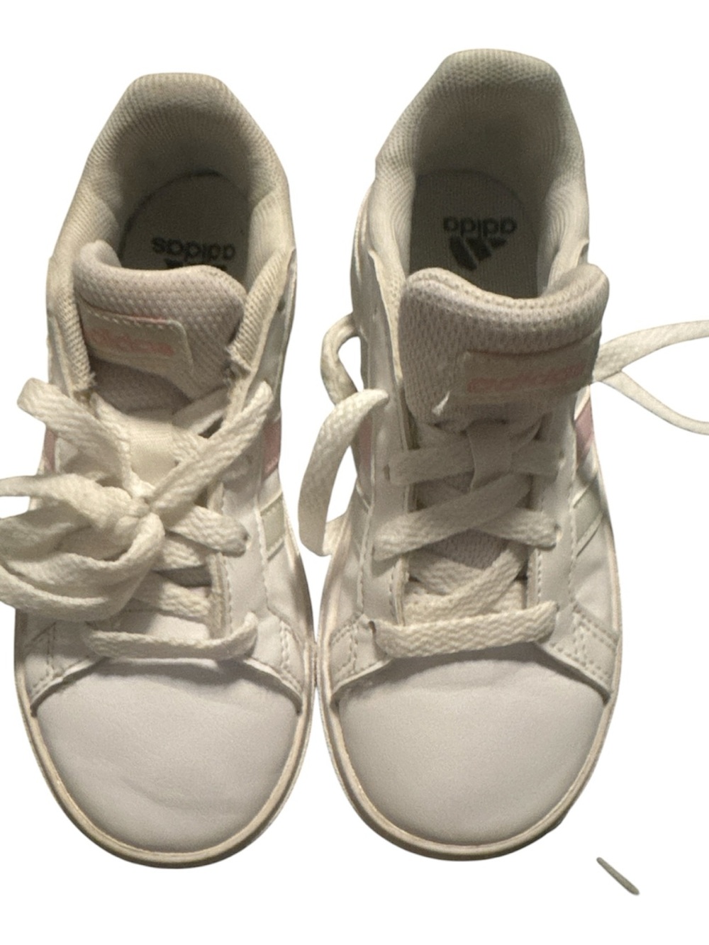 adidas Kids White Sneakers with Light Pink Stripes